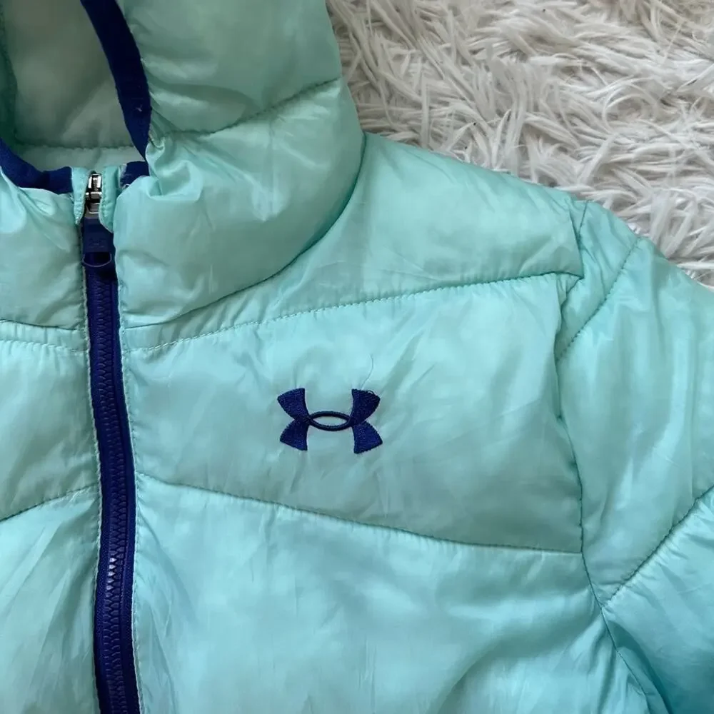 Under Armour Storm Teal Hooded Puffer Zip Up Jacket Girl's Size XL